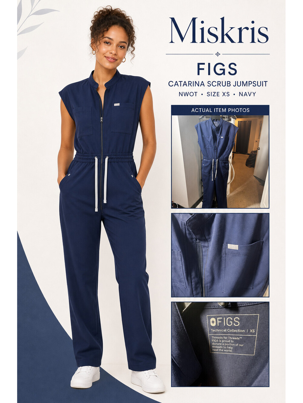 FIGS Catarina Straight Leg Scrub Jumpsuit XS Navy Blue NWOT Medical